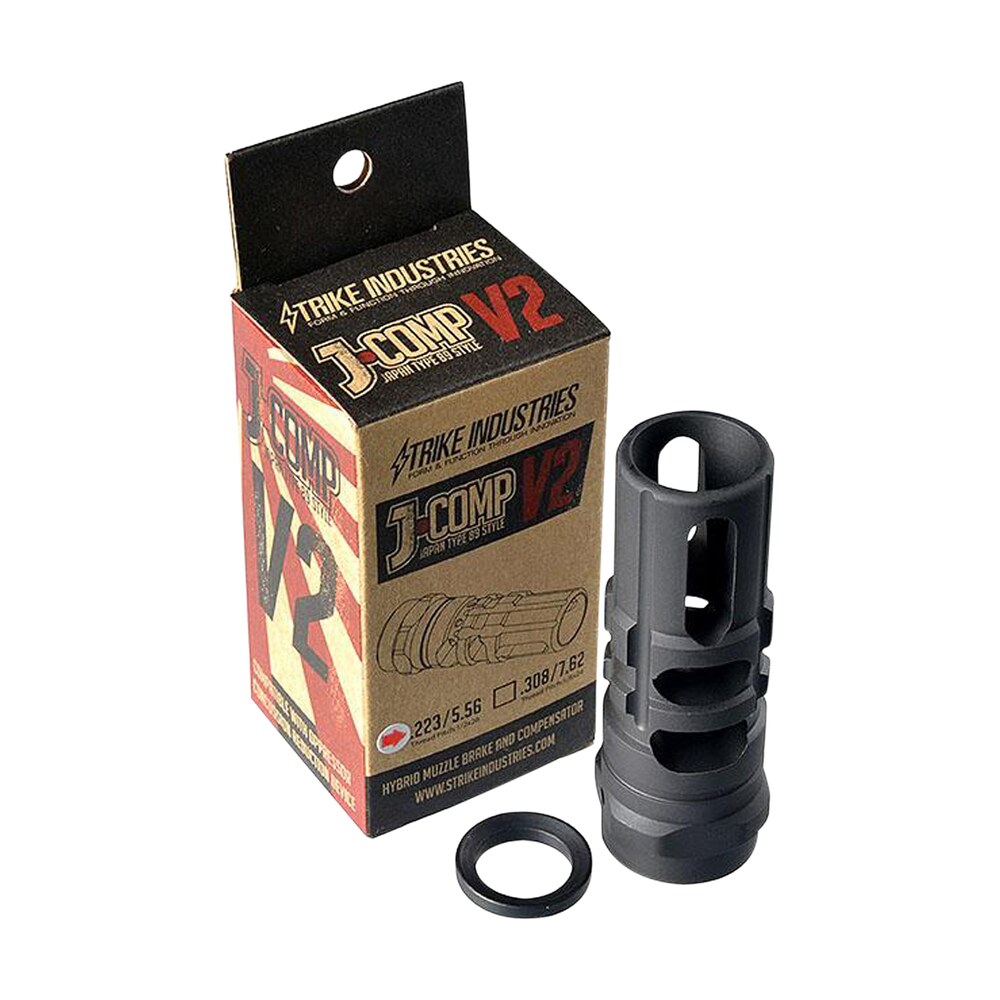strike industries jcomp2223 jcomp gen 2 black steel w/ 1/2″ 28 tpi threads 2.55″ oal 0.26″ diameter 0.87″ diameter 5.56x45mm nato fits ar platform Strike Industries JCOMP2223 JComp Gen 2 Black Steel Sports South item 31107