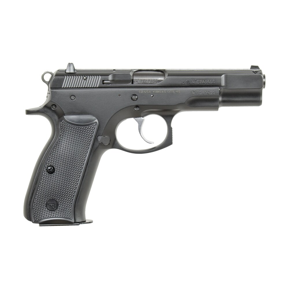 cz usa 01102 cz 75 b 9mm luger 10+1 4.60″ black steel barrel, black serrated steel slide, black polycoat steel frame w/beavertail, black plastic grip CZ-USA 01102 CZ 75 B 9mm Luger 10+1 4.60" Black Steel Sports South item 31182
