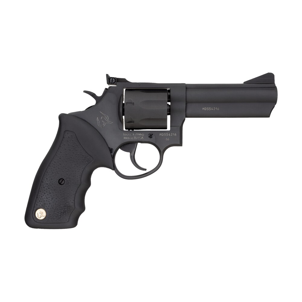 taurus 2 660041 66 medium 357 mag/38 special +p 7 shot 4″ matte black oxide ally steel barrel, cylinder & frame, black finger grooved rubber grip, transfer bar safety, exposed hammer Taurus 2-660041 66 Medium 357 Mag/38 Special +P 7 Shot 4" Matte Black Oxide Ally Steel Sports South item 31302