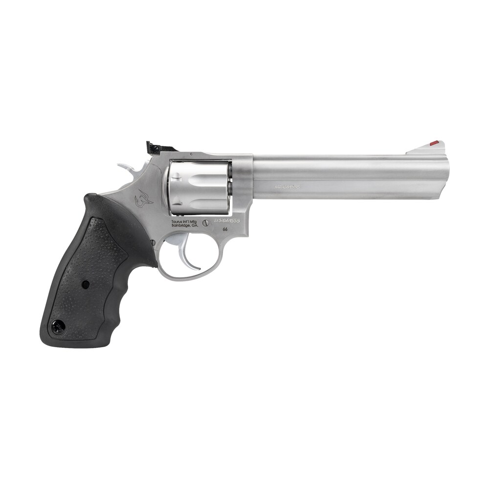 taurus 2 660069 66 medium 357 mag/38 special +p 7 shot 6″ matte stainless steel barrel, cylinder & frame, black finger grooved rubber grip, transfer bar safety, exposed hammer Taurus 2-660069 66 Medium 357 Mag/38 Special +P 7 Shot 6" Matte Stainless Steel Sports South item 31326