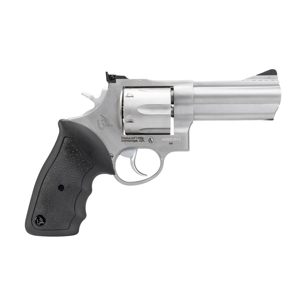 taurus 2 440049 44 large 44 rem mag 6 shot 4″ matte stainless ported barrel, cylinder & frame, black finger grooved rubber grip, transfer bar safety, exposed hammer Taurus 2-440049 44 Large 44 Rem Mag 6 Shot 4" Matte Stainless Ported Sports South item 31506