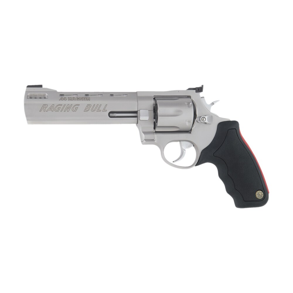 taurus 2 444069 444 raging bull large 44 rem mag 6 shot 6.50″ matte stainless steel ported barrel, cylinder & frame, black rubber grip, transfer bar safety, exposed hammer Taurus 2-444069 444 Raging Bull Large 44 Rem Mag 6 Shot 6.50" Matte Stainless Steel Ported Sports South item 31570