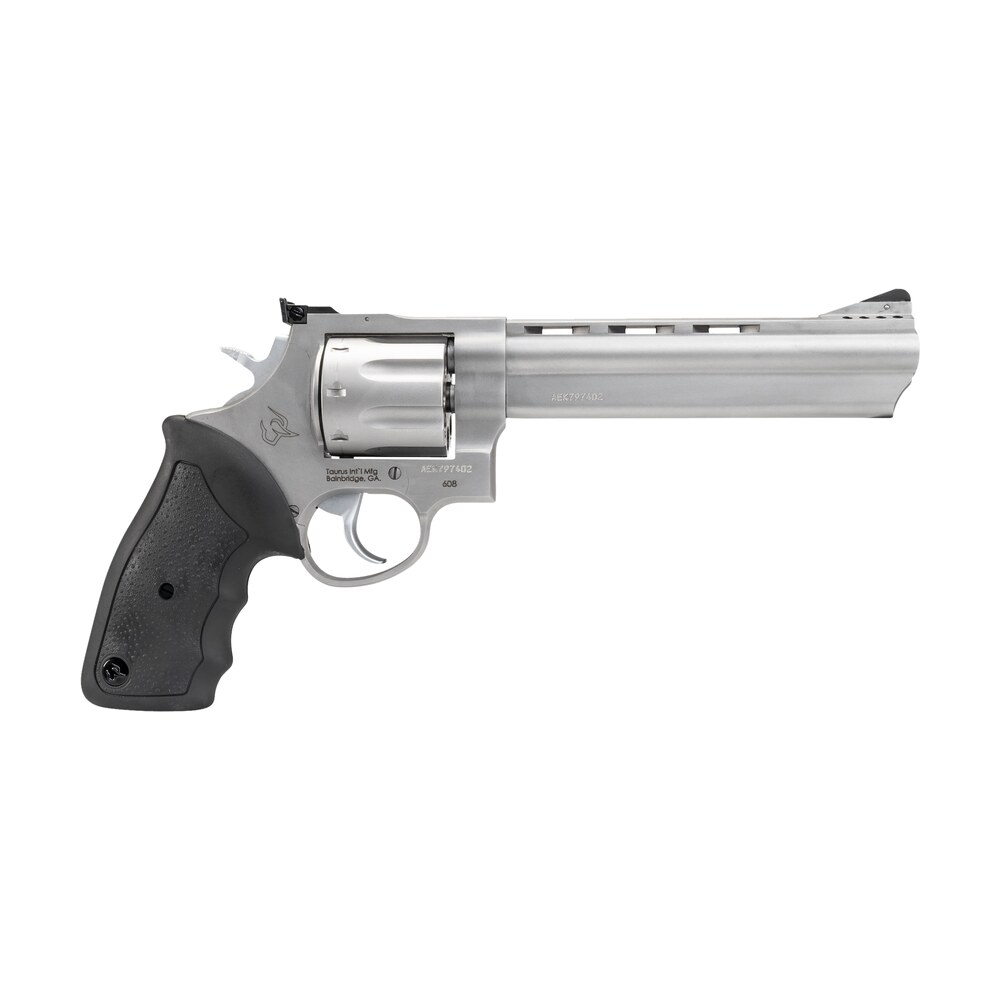 taurus 2 608069 608 large 357 mag/38 special +p 8 shot 6.50″ matte stainless steel ported barrel, cylinder & frame, black finger grooved rubber grip, transfer bar safety, exposed hammer Taurus 2-608069 608 Large 357 Mag/38 Special +P 8 Shot 6.50" Matte Stainless Steel Ported Sports South item 31593