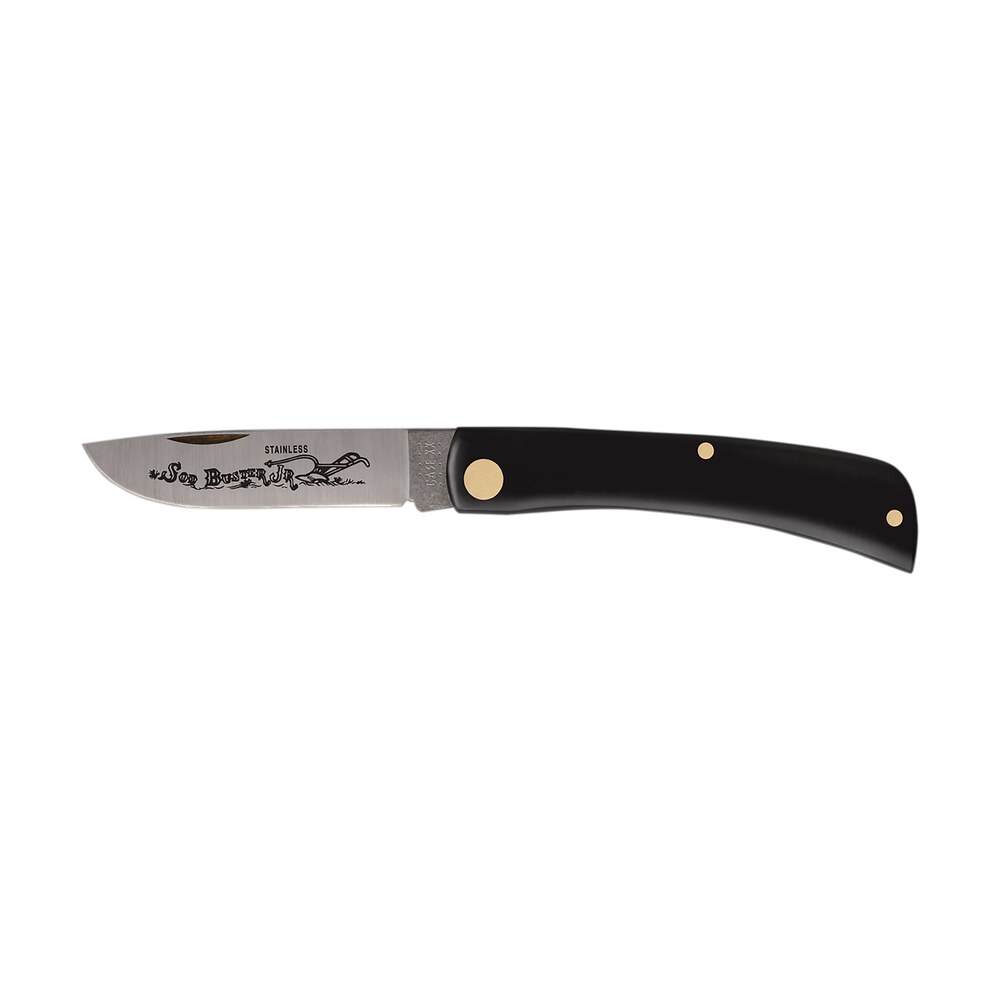 case 00095 sod buster jr. 2.80″ folding skinner plain etched as ground stainless steel blade black synthetic handle Case 00095 Sod Buster Jr. 2.80" Folding Skinner Plain Etched As-Ground Stainless Steel Blade Sports South item 31600