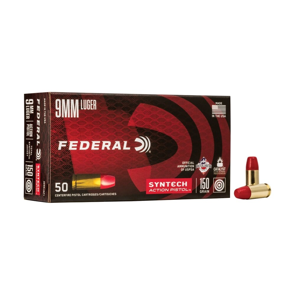 federal ae9sjap1 american eagle syntech action pistol 9mmluger 150gr total syntech jacket flat nose 50 per box/10 case Federal AE9SJAP1 American Eagle Syntech Sports South item 32111