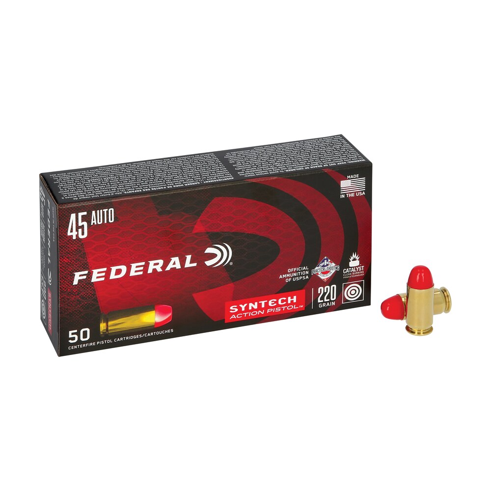 federal ae45sjap1 american eagle syntech action pistol 45acp 220gr total syntech jacket flat nose 50 per box/10 case Federal AE45SJAP1 American Eagle Syntech Sports South item 32118