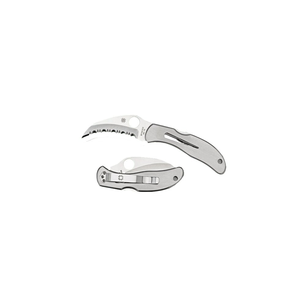spyderco c08s harpy 2.75″ folding hawkbill serrated vg 10 ss blade stainless steel handle includes pocket clip Spyderco C08S Harpy 2.75" Folding Hawkbill Serrated VG-10 SS Blade Stainless Steel Handle Sports South item 32205