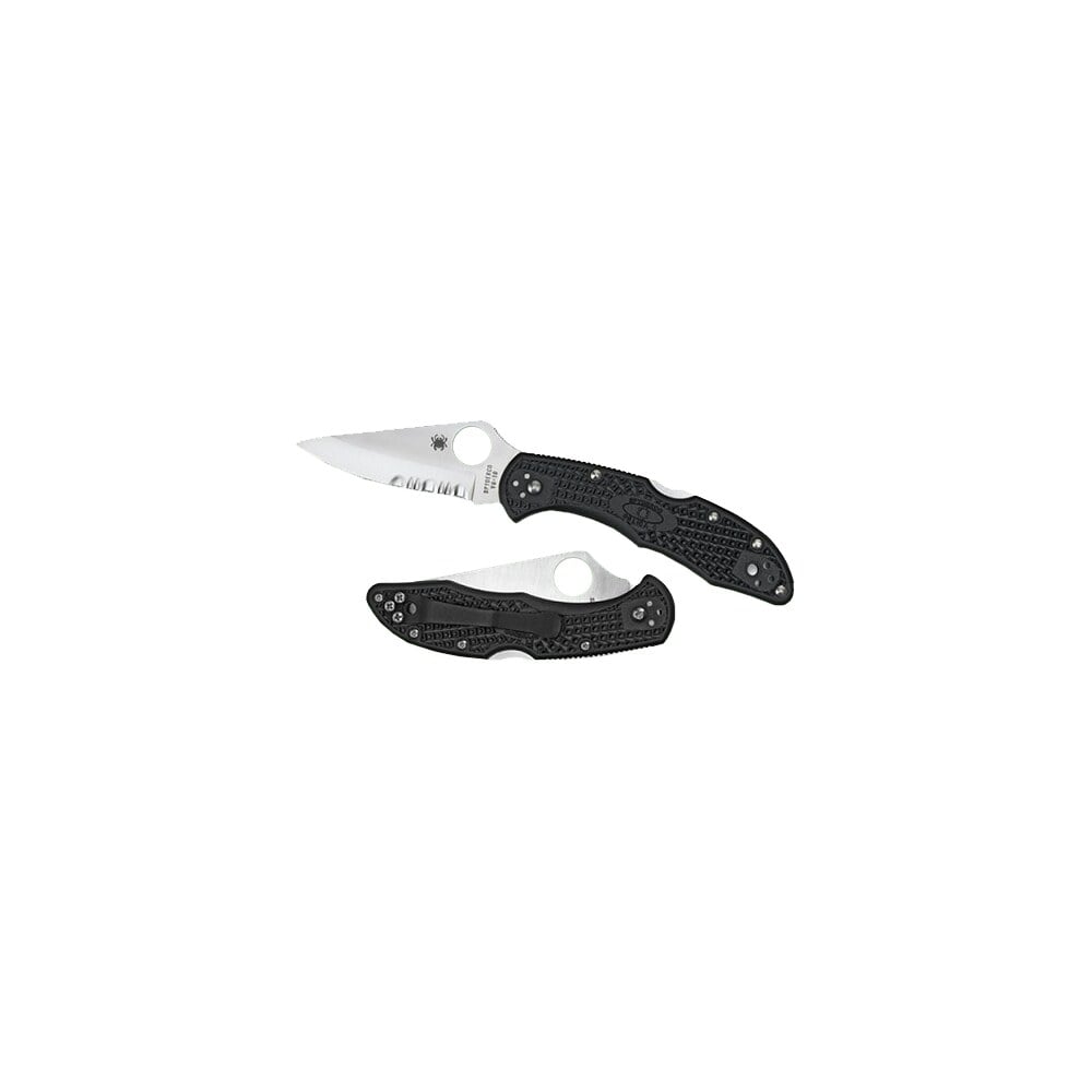 spyderco c11sbk delica 4 2.88″ folding drop point serrated vg 10 ss blade/black textured frn handle includes pocket clip Spyderco C11SBK Delica 4 2.88" Folding Drop Point Serrated VG-10 SS Blade/Black Textured FRN Sports South item 32208