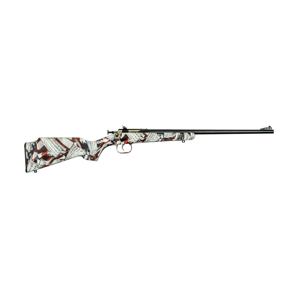 crickett ksa2168 youth 22 lr 1rd 16.12″ blued barrel & receiver, fixed front/adjustable rear peep sight, american flag/amendment synthetic stock w/11.5″ lop, rebounding firing pin safety Crickett KSA2168 Youth 22 LR 1rd 16.12" Blued Barrel & Receiver, Fixed Front/Adjustable Sports South item 32327