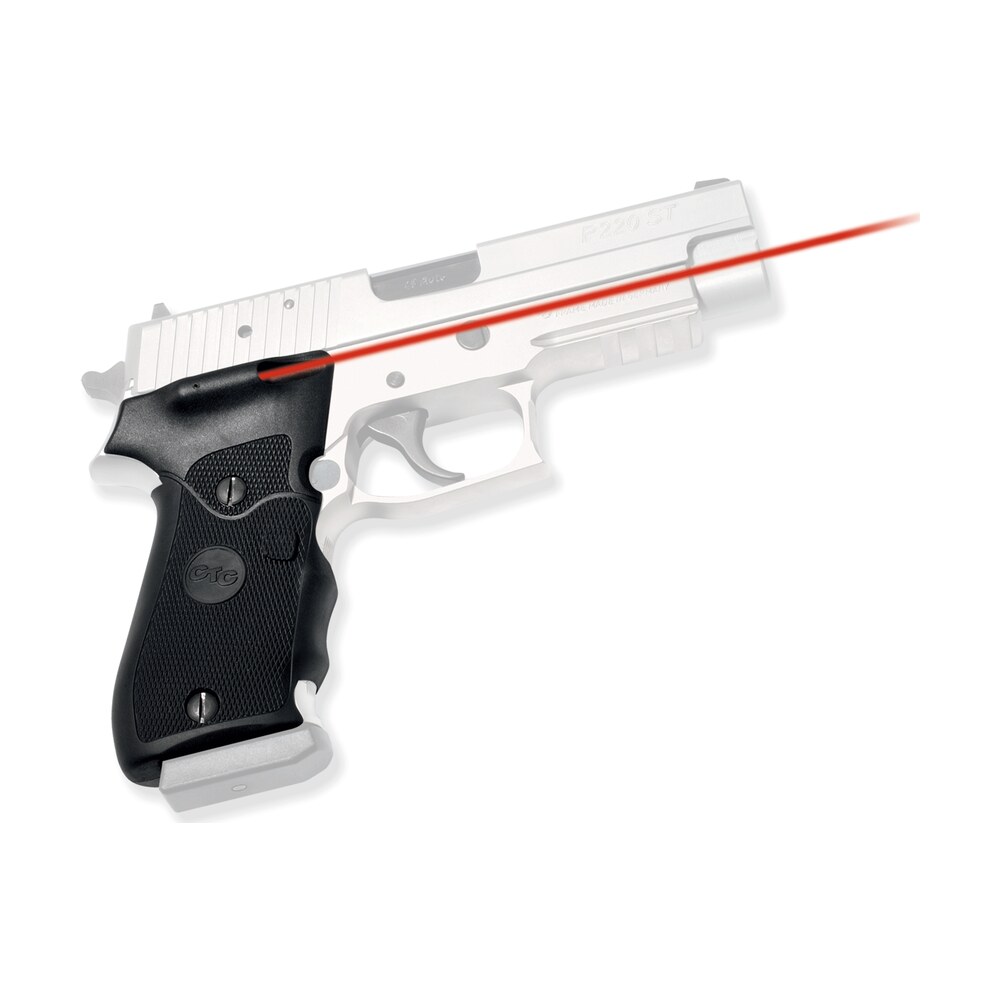 crimson trace 011100 lasergrips fits sig sauer p220, red laser 633nm wavelength 5mw output, black polymer Crimson Trace 011100 Lasergrips Sports South item 33076