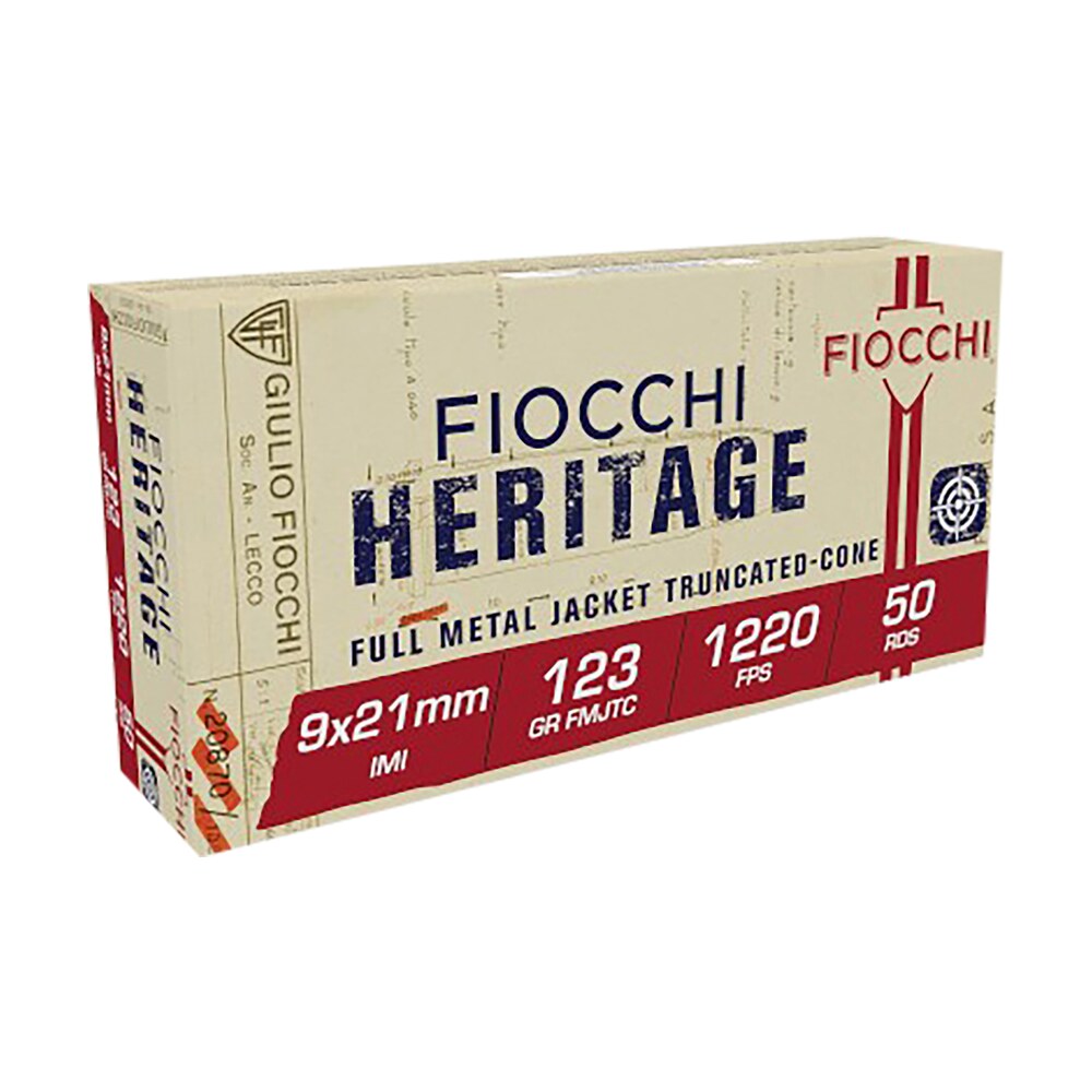 fiocchi 9x21 heritage 9x21mmimi 123gr full metal jacket truncated cone 50 per box/20 case Fiocchi 9X21 Heritage 9x21mmIMI 123gr Full Metal Jacket Truncated Cone 50 Per Box/20 Case Sports South item 34011