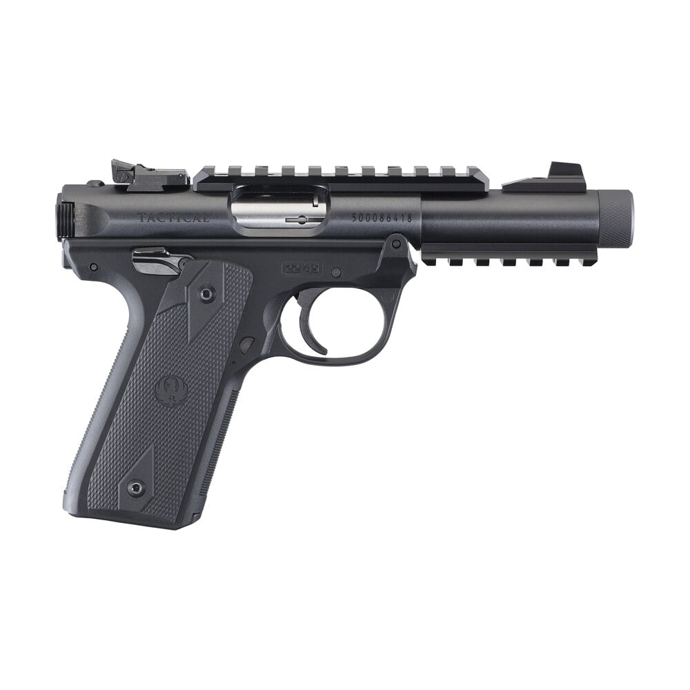 ruger 40149 mark iv 22/45 tactical 22 lr 10+1 4.40″ steel/threaded barrel, blued slide, black checkered 1911 style panel grip, features top & bottom picatinny rails Ruger 40149 Mark IV 22/45 Tactical 22 LR 10+1 4.40" Steel/Threaded Sports South item 34253