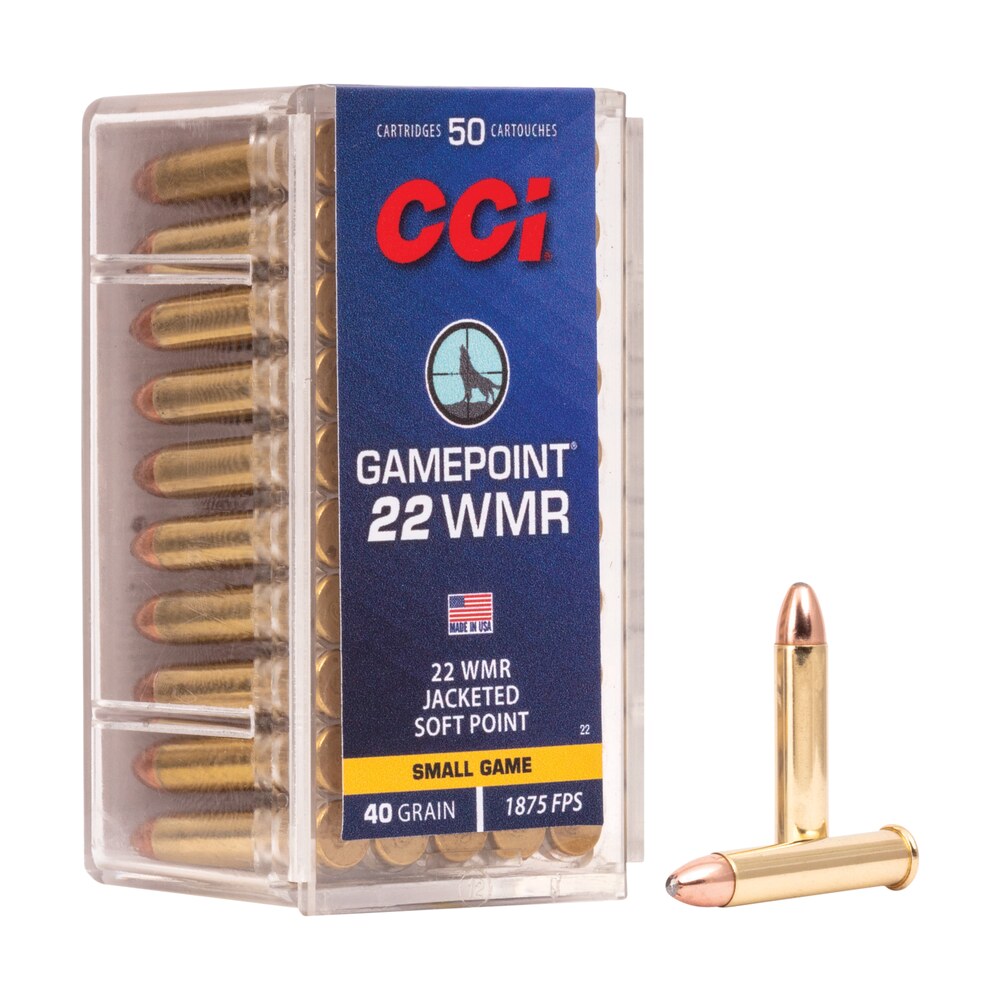 cci 0022 gamepoint rimfire 22wmr 40gr jacketed soft point 50 per box/40 case CCI 0022 Gamepoint Rimfire 22WMR 40gr Jacketed Soft Point 50 Per Box/40 Case Sports South item 35097