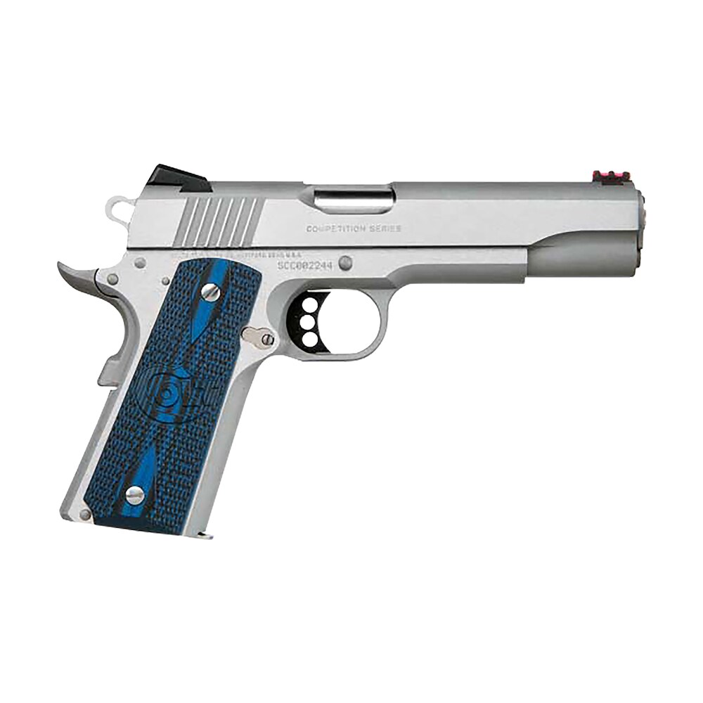 colt mfg o1072ccs competition government 9mm luger 9+1 5″ stainless national match barrel, stainless steel serrated slide & frame w/beavertail, checkered blue g10 grip, ambidextrous Colt Mfg O1072CCS Competition Government 9mm Luger 9+1 5" Stainless National Match Sports South item 35127