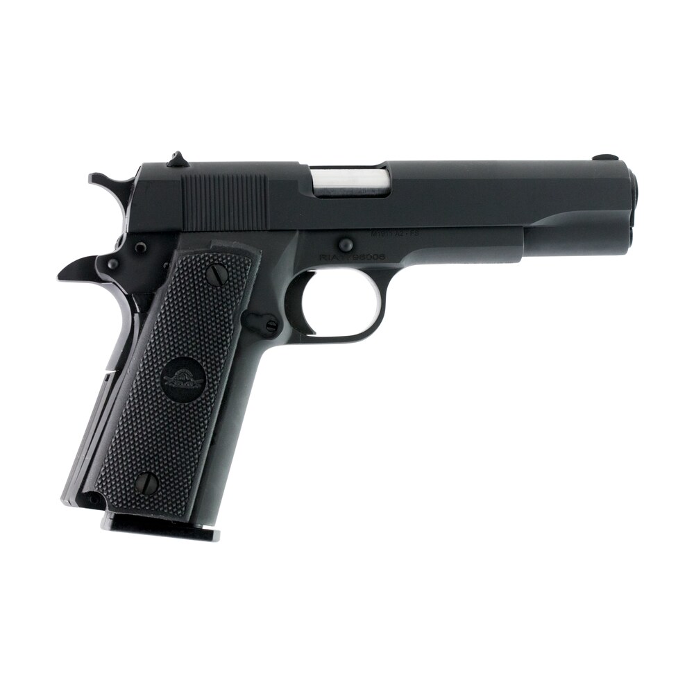 rock island 51453 gi standard fshc *ca compliant 45 acp caliber with 5″ barrel, 10+1 capacity, overall black parkerized finish steel, beavertail frame, serrated slide & black rubber grip Rock Island 51453 GI Standard FSHC *CA Compliant 45 ACP Caliber Sports South item 35183