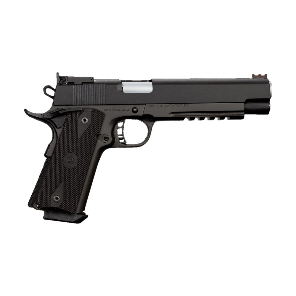 rock island 52008 pro ultra match 10mm auto caliber with 6″ barrel, 8+1 capacity, overall black parkerized finish steel, picatinny rail/beavertail frame, serrated slide & black rubber grip Rock Island 52008 Pro Ultra Match 10mm Auto Caliber Sports South item 35247