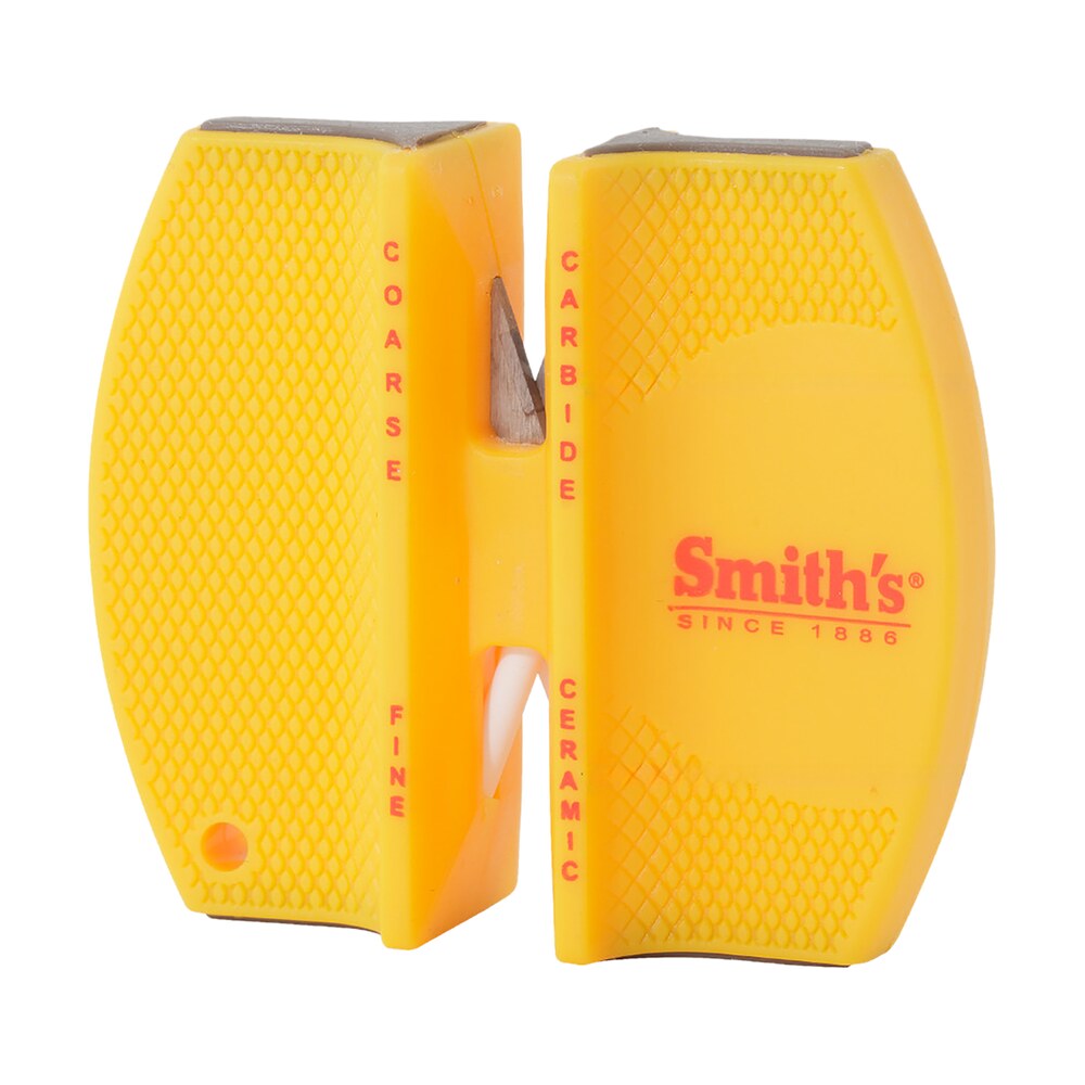 smiths products ccks knife sharpener 2 step fine, coarse carbide, ceramic sharpener rubber handle yellow Smiths Products CCKS Knife Sharpener 2-Step Fine, Coarse Carbide, Ceramic Sharpener Rubber Sports South item 35456