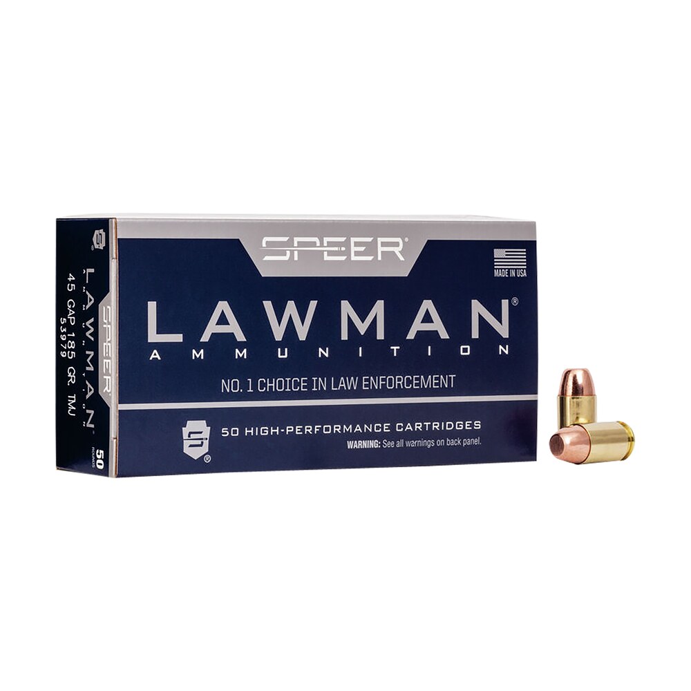 speer 53979 lawman 45gap 185gr total metal jacket flat nose 50 per box/20 case Speer 53979 Lawman 45GAP 185gr Total Metal Jacket Flat Nose 50 Per Box/20 Case Sports South item 35502