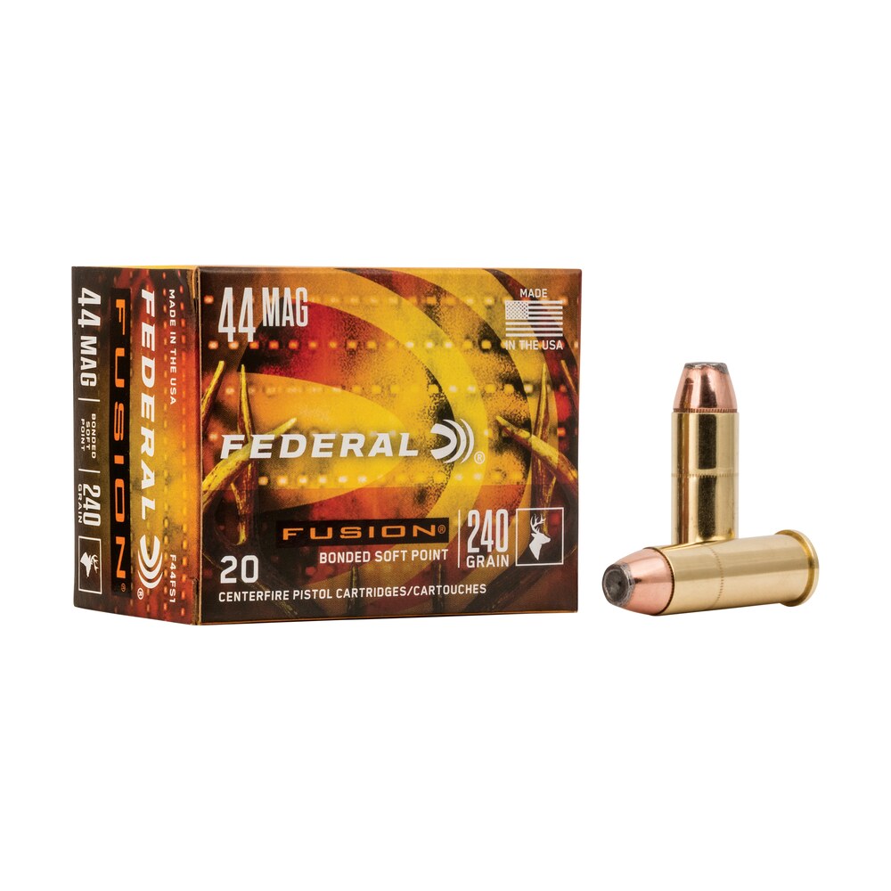 federal f44sf1 fusion handgun 44remmag 240gr fusion soft point 20 per box/10 case Federal F44SF1 Fusion Handgun 44RemMag 240gr Fusion Soft Point 20 Per Box/10 Case Sports South item 36396