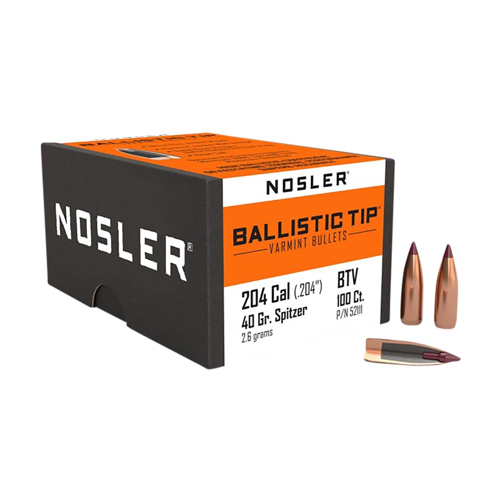 nosler 52111 ballistic tip 204ruger 40gr spitzer 100/box Nosler 52111 Ballistic Tip 204Ruger 40gr Spitzer 100/Box Sports South item 36972