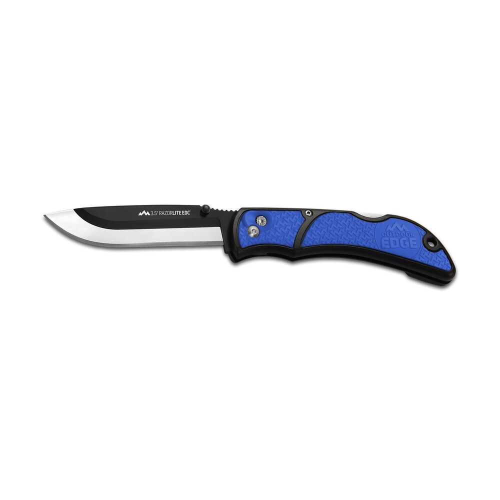 outdoor edge rlu40c razorlite 3.50″ folding drop point tanto plain 420j2 ss blade black/blue polymer handle Outdoor Edge RLU40C RazorLite 3.50" Folding Drop Point Tanto Plain 420J2 SS Blade Black/Blue Sports South item 37637