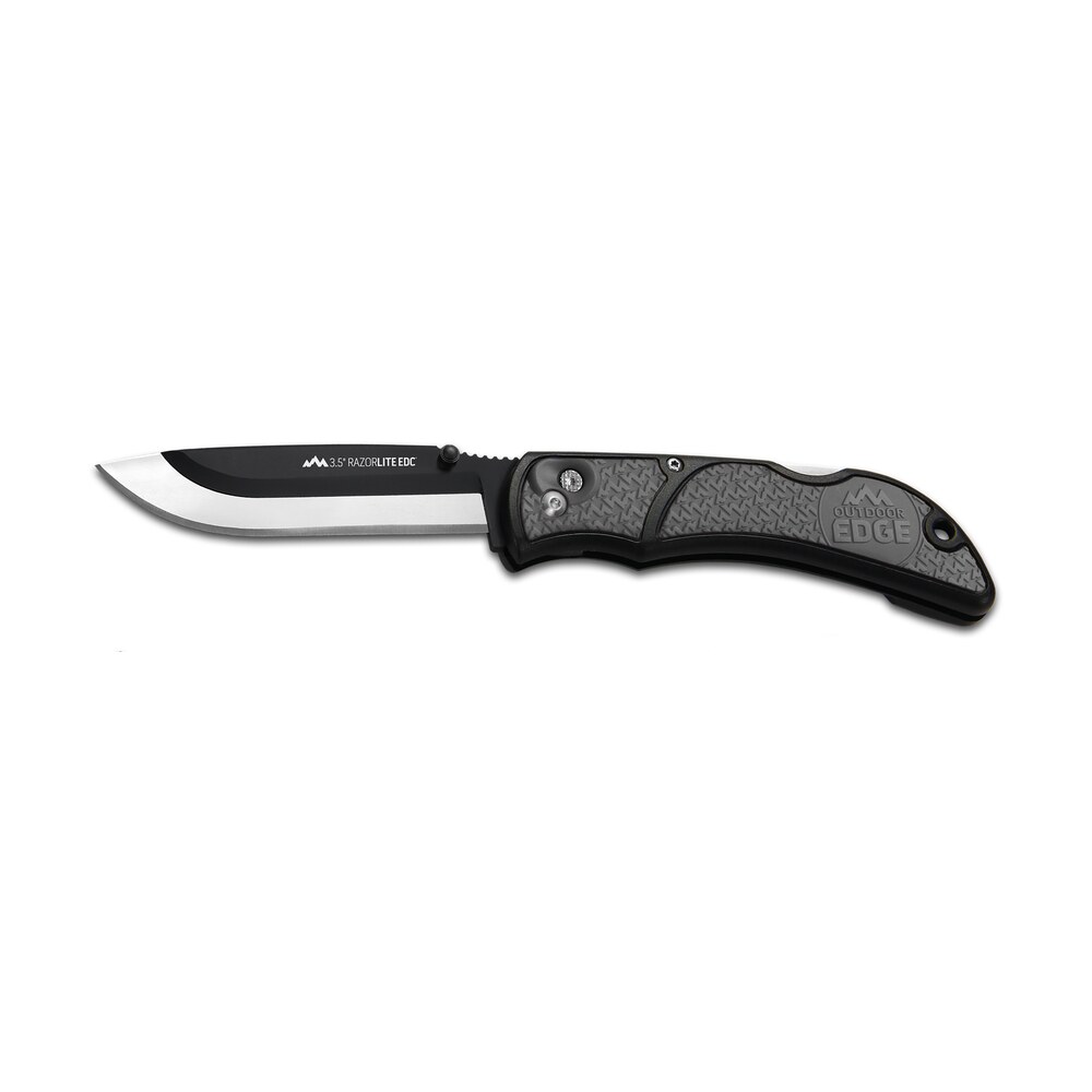 outdoor edge rly50c razorlite 3.50″ folding drop point tanto plain 420j2 ss blade black/gray polymer handle Outdoor Edge RLY50C RazorLite 3.50" Folding Drop Point Tanto Plain 420J2 SS Blade Black/Gray Sports South item 37654