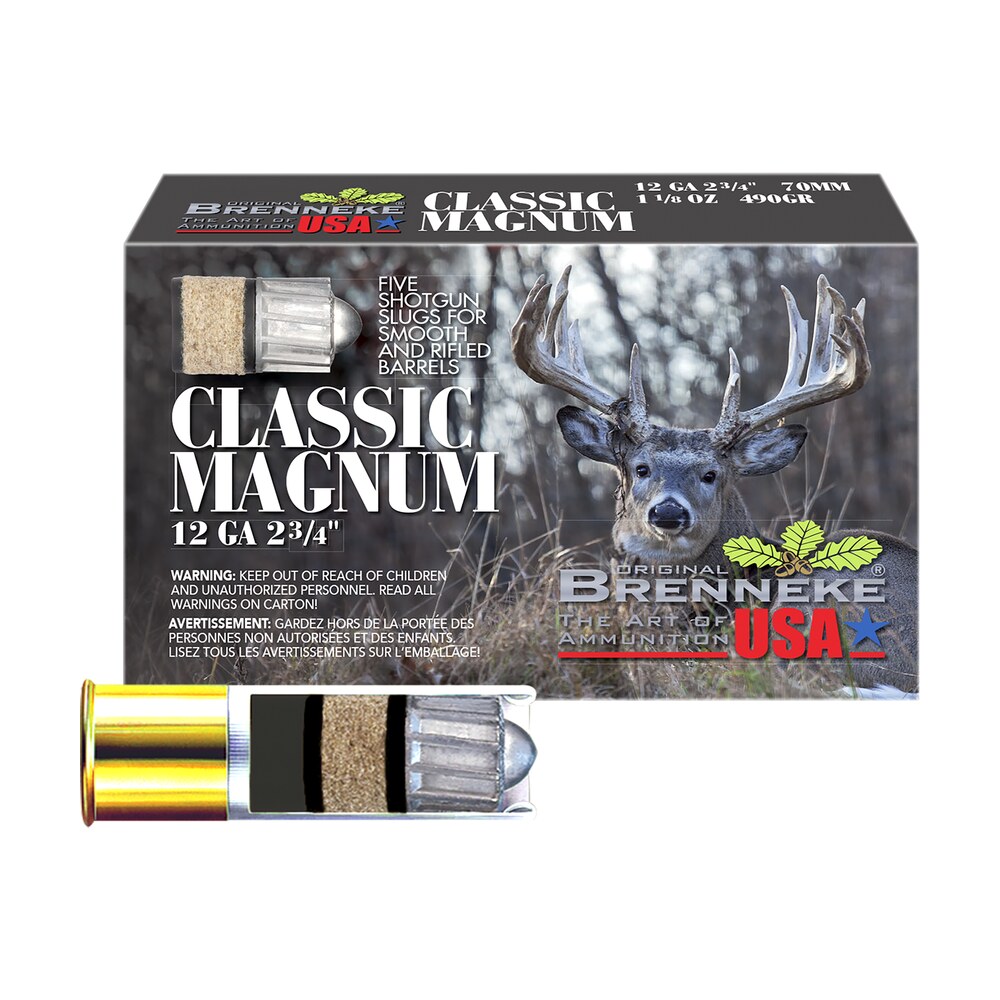 brenneke sl122clm classic magnum 12gauge 2.75" 1 1/8oz slug shot 5 per box/50 case Brenneke SL122CLM Classic Magnum 12Gauge 2.75" 1 1/8oz Slug Shot 5 Per Box/50 Case Sports South item 37900