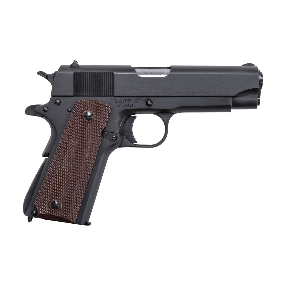 auto ordnance 1911bkoc 1911 a1 commander 45 acp 7+1 4.25" matte black serrated carbon steel slide matte black matte black carbon steel brown checkered polymer grips right hand Auto-Ordnance 1911BKOC 1911 A1 Commander 45 ACP 7+1 4.25" Matte Black Serrated Carbon Steel Sports South item 38330