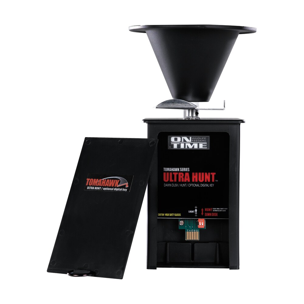 on time 43005 tomahawk ultra hunt feeder black waterproof high impact composite, heavy duty motor, dawn dusk mode operation, 4 feed times with 1 20 second duration, universal mount On Time 43005 Tomahawk Ultra Hunt Feeder Black Waterproof High-Impact Composite, Heavy Duty Sports South item 38631