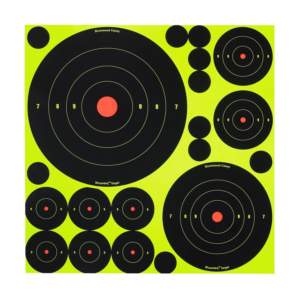 birchwood casey 34018 shoot n c reactive target variety pack self adhesive paper black/yellow bullseye 50 pack Birchwood Casey 34018 Shoot-N-C Reactive Target Variety Pack Self-Adhesive Paper Black/Yellow Sports South item 39889