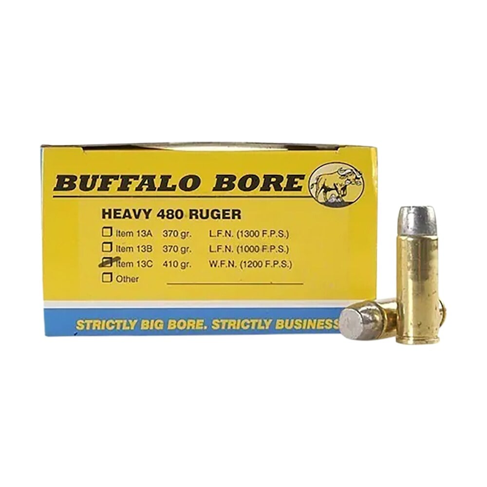buffalo bore ammunition 13c20 heavy strictly business 480ruger 410gr wide flat nose 20 per box/12 case Buffalo Bore Ammunition 13C20 Heavy Strictly Business 480Ruger 410gr Wide Flat Nose 20 Per Sports South item 42255