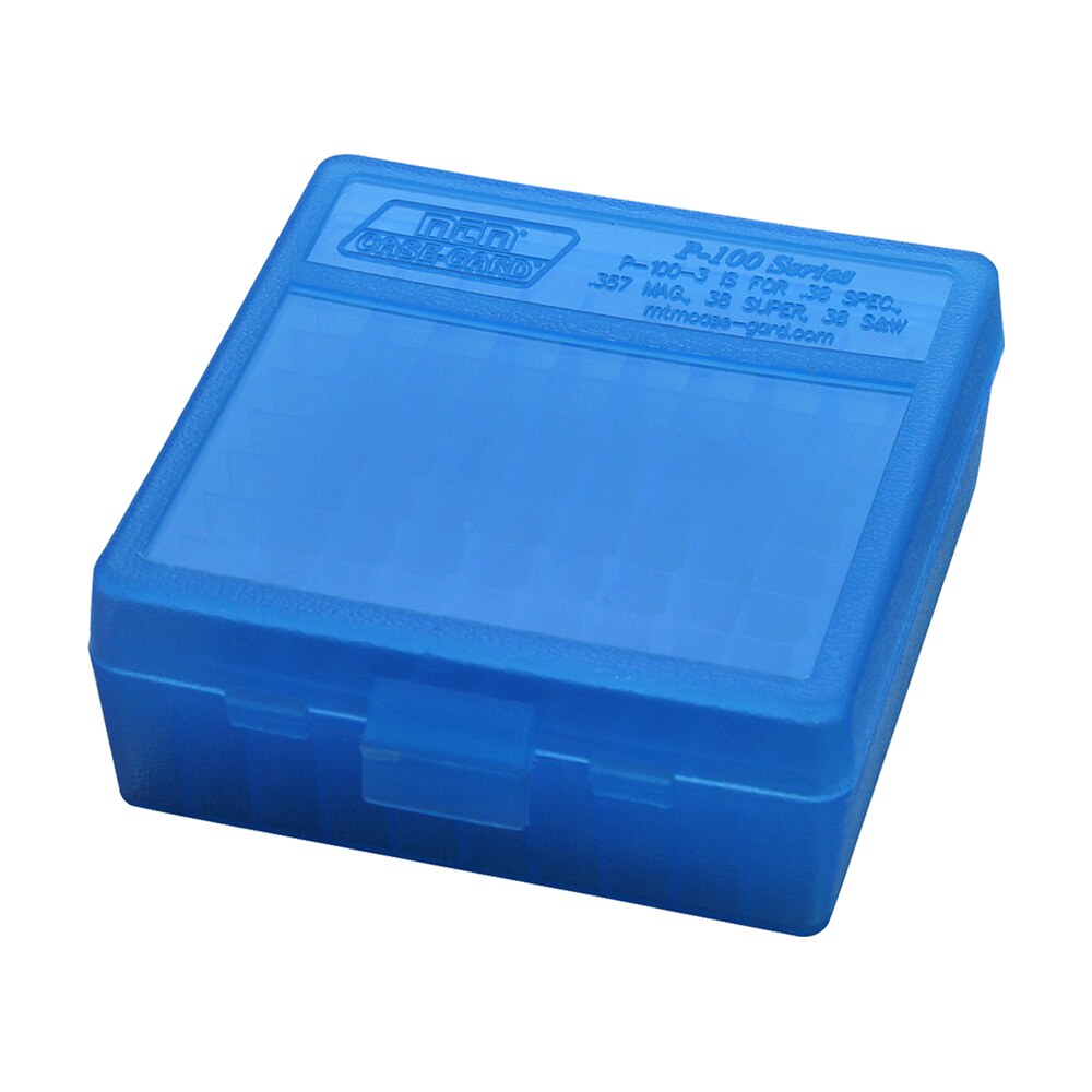 mtm case gard p100324 ammo box flip top multi caliber handgun clear blue polypropylene 100rd MTM Case-Gard P100324 Ammo Box Flip-Top Multi Caliber Handgun Clear Blue Polypropylene 100rd Sports South item 42360