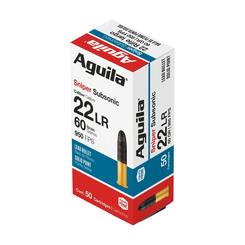aguila 1b220112 sniper subsonic 22lr 60gr lead solid point 50 per box/20 case Aguila 1B220112 Sniper Subsonic 22LR 60gr Lead Solid Point 50 Per Box/20 Case Sports South item 44419