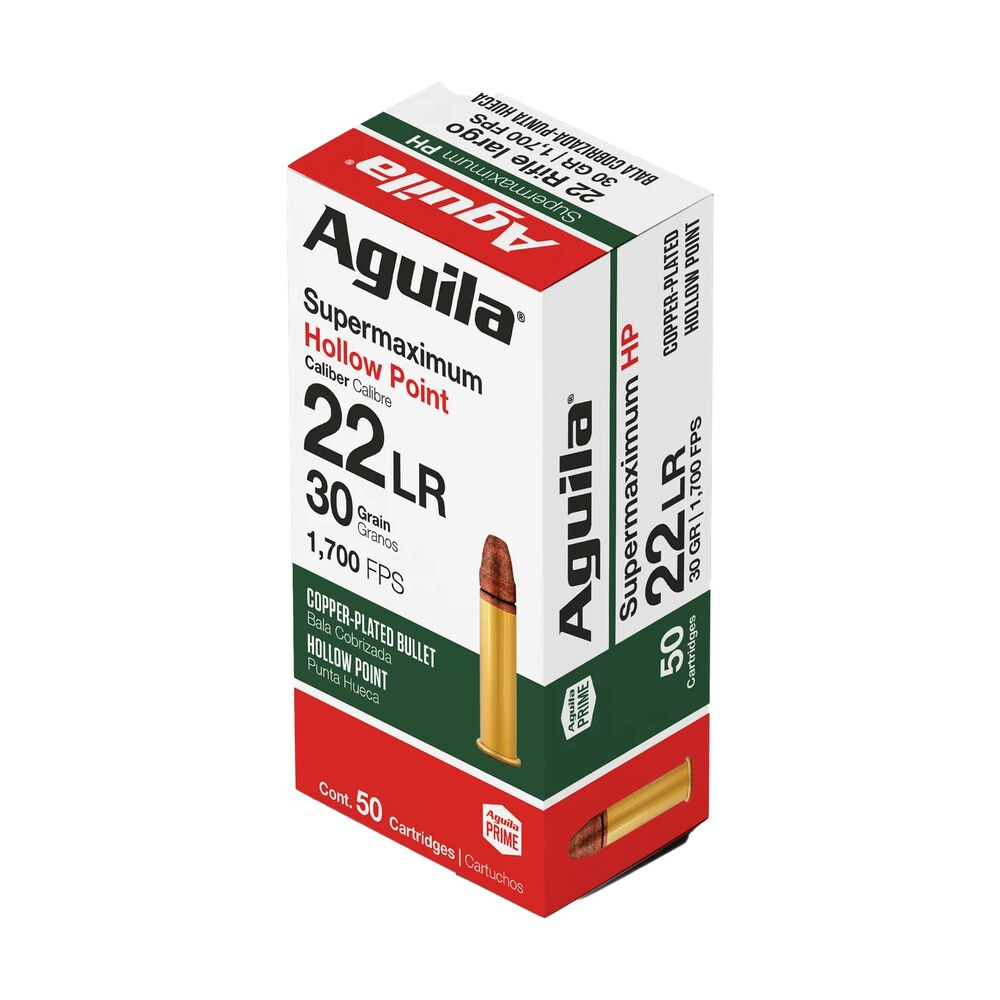 aguila 1b220297cphp supermaximum 22lr 30gr hollow point 50 per box/20 case Aguila 1B220297CPHP Supermaximum 22LR 30gr Hollow Point 50 Per Box/20 Case Sports South item 44425