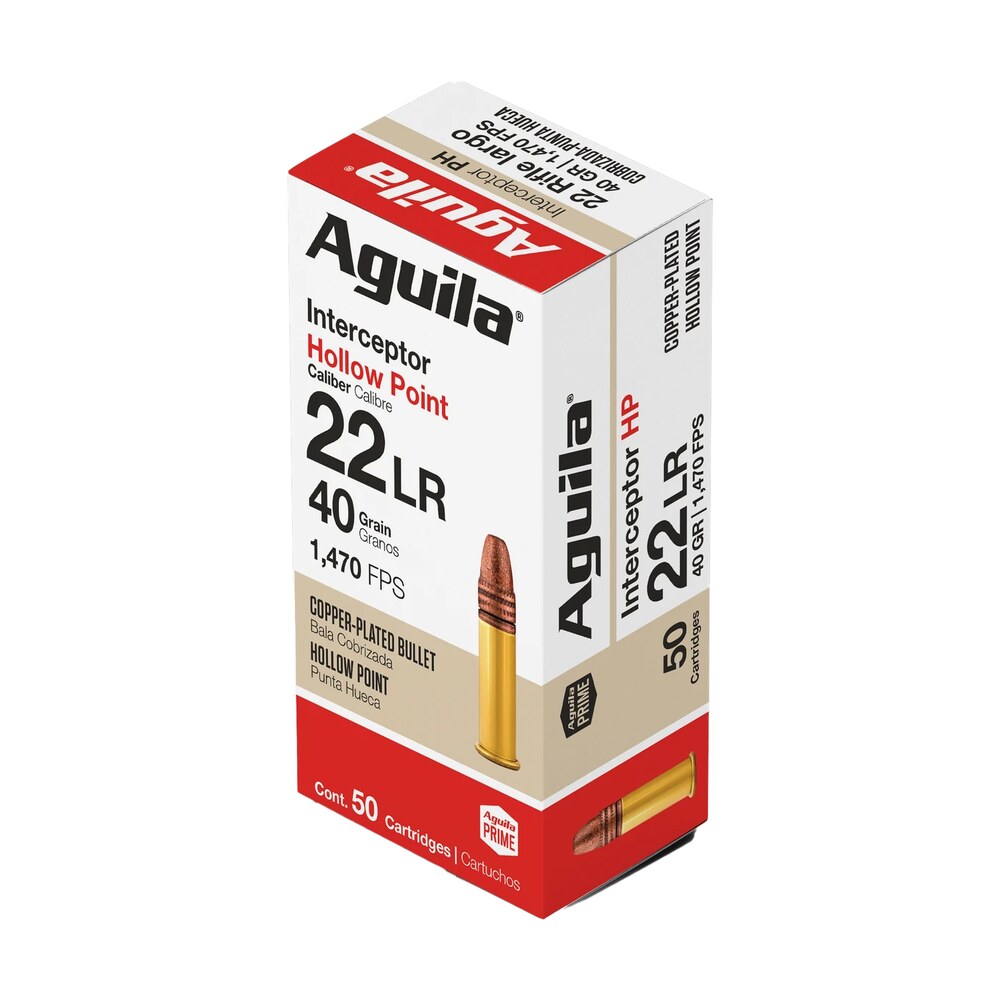 aguila 1b220321 interceptor 22lr 40gr copper plated hollow point 50 per box/20 case Aguila 1B220321 Interceptor 22LR 40gr Copper Plated Hollow Point 50 Per Box/20 Case Sports South item 44447