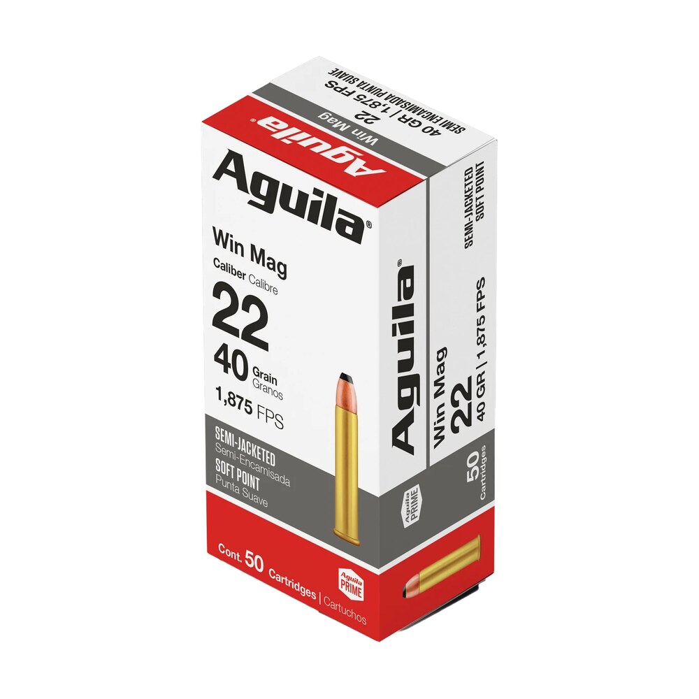 aguila 1b222401 22wmr 40gr semi jacketed soft point 50 per box/20 case Aguila 1B222401 22WMR 40gr Semi Jacketed Soft Point 50 Per Box/20 Case Sports South item 44460