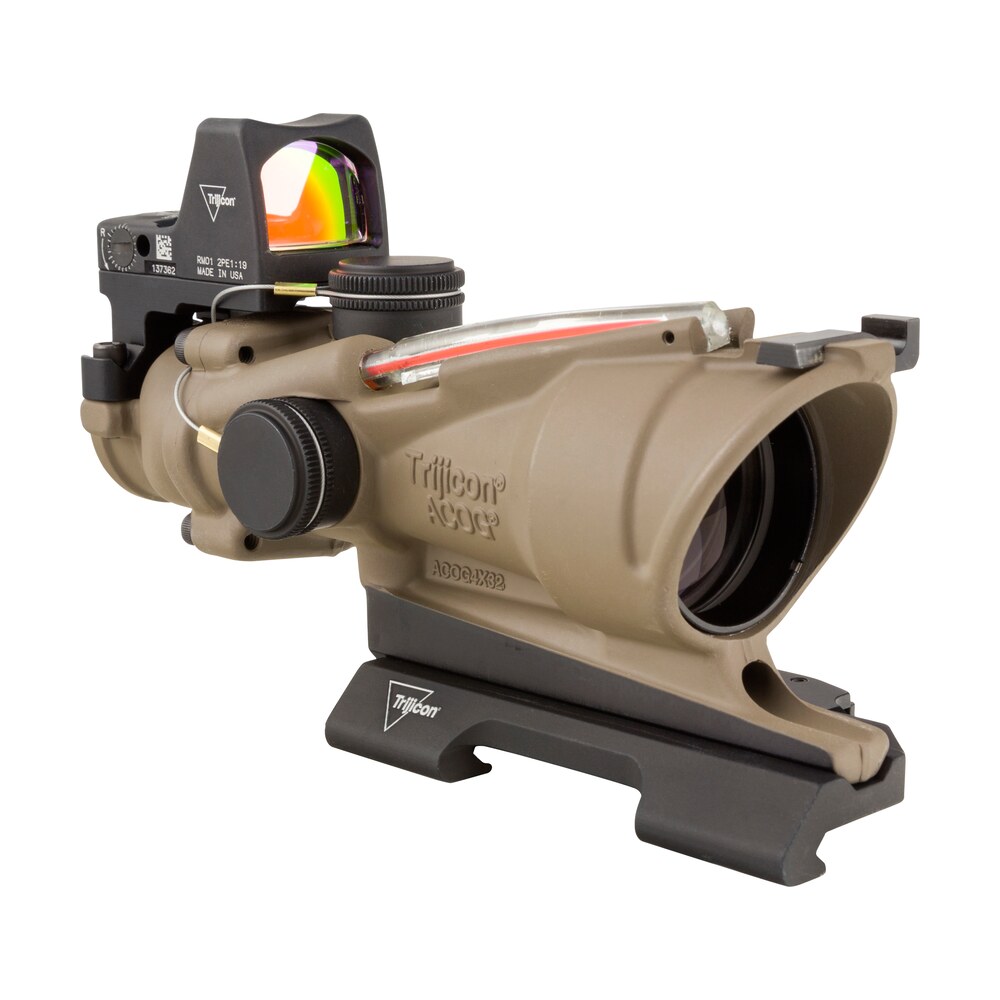 trijicon 100553 acog ecos combo flat dark earth 4x32mm illuminated red crosshair .223 bdc reticle Trijicon 100553 ACOG ECOS Combo Flat Dark Earth 4x32mm Illuminated Red Crosshair .223 BDC Sports South item 44830