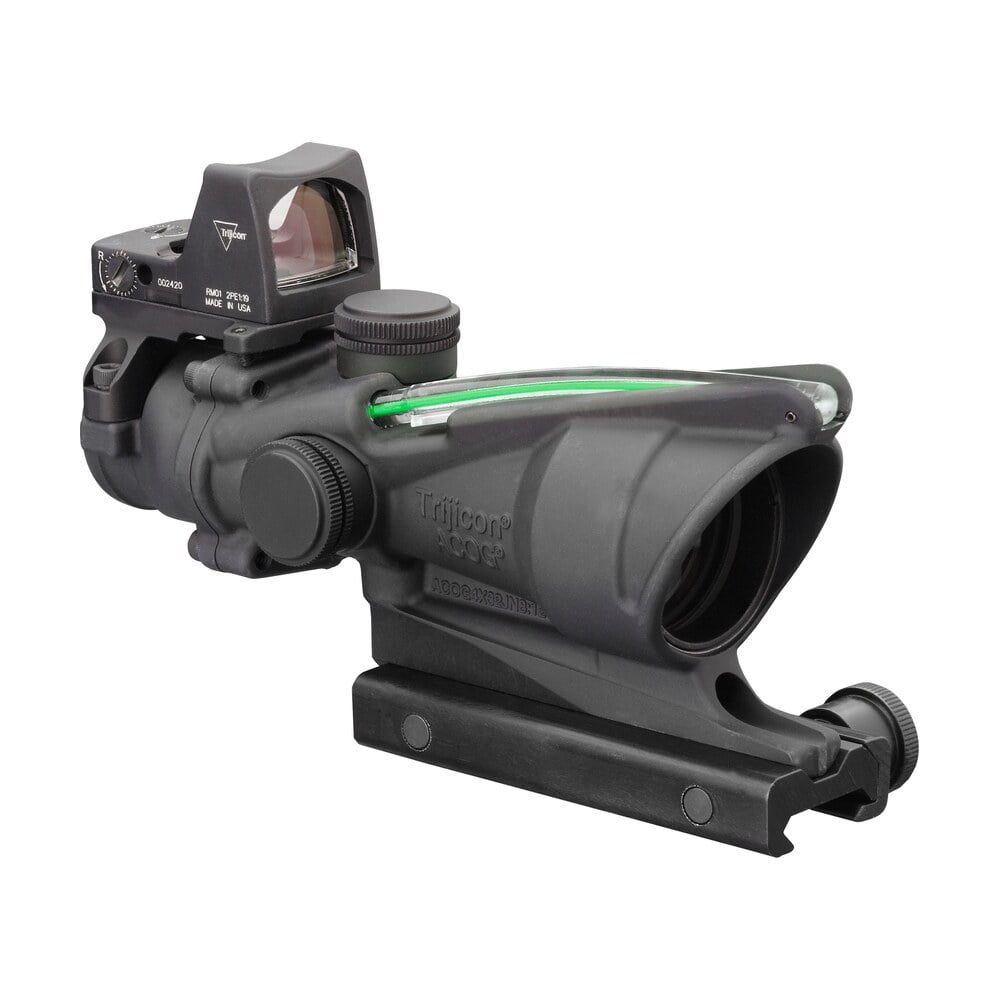 trijicon 100552 acog combo 4x 32mm obj 36.80 ft @ 100 yds fov matte black finish dual illuminated green crosshair 223 ballistic, rmr type 2 3.25 moa Trijicon 100552 ACOG Combo 4x 32mm Obj 36.80 ft @ 100 yds FOV Matte Black Finish Dual Sports South item 44833
