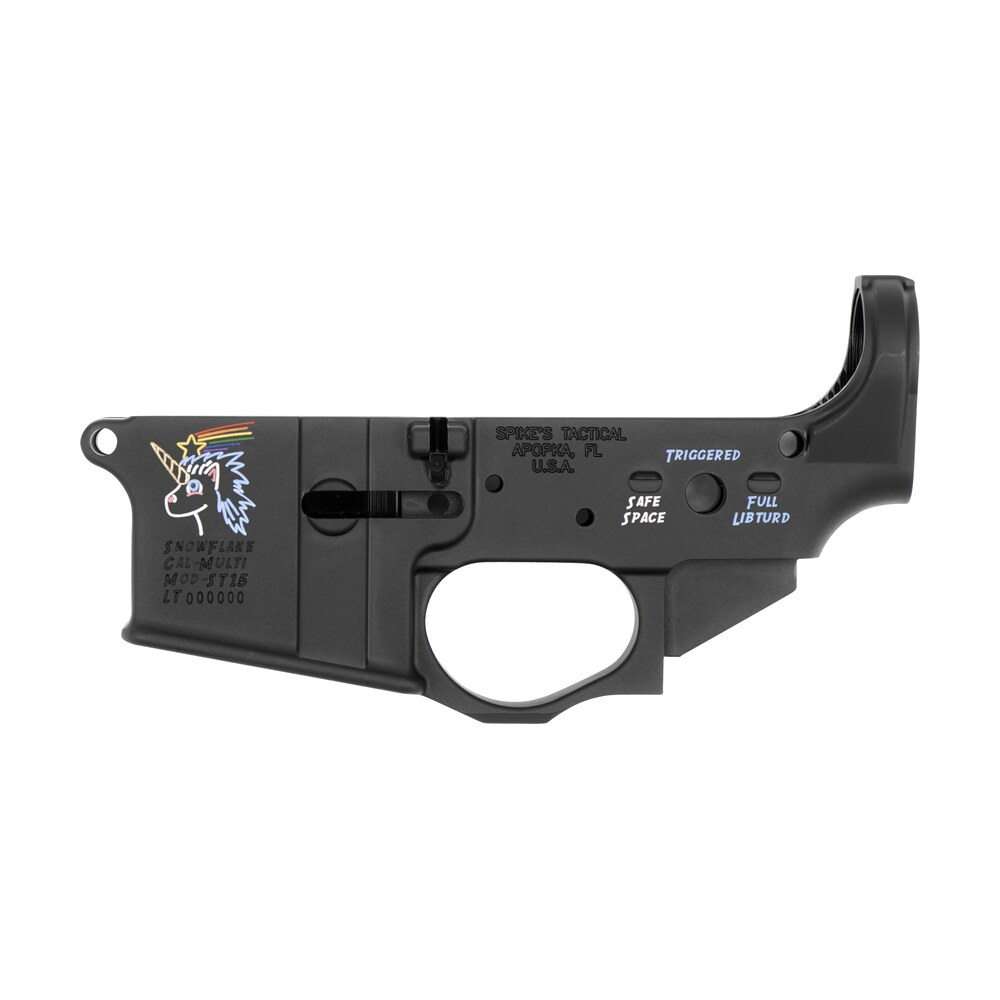 spikes stls030cfa snowflake stripped lower receiver multi caliber 7075 t6 aluminum black anodized with color fill for ar 15 Spikes STLS030CFA Snowflake Stripped Lower Receiver Multi-Caliber 7075-T6 Aluminum Black Sports South item 45027