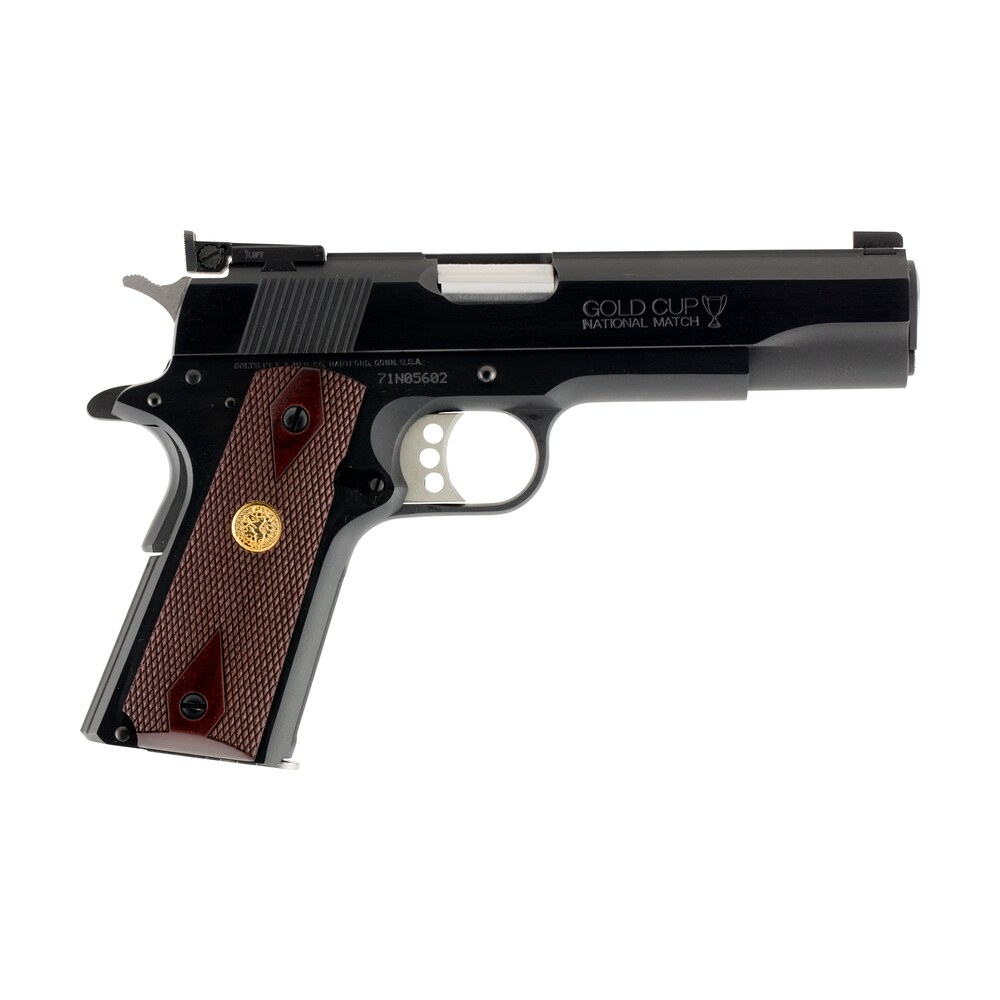 colt mfg o5872a1 gold cup national match 9mm luger 9+1, 5" stainless national match barrel, blued serrated carbon steel slide & frame w/beavertail, walnut grip, ambidextrous Colt Mfg O5872A1 Gold Cup National Match 9mm Luger 9+1, 5" Stainless National Match Sports South item 45214