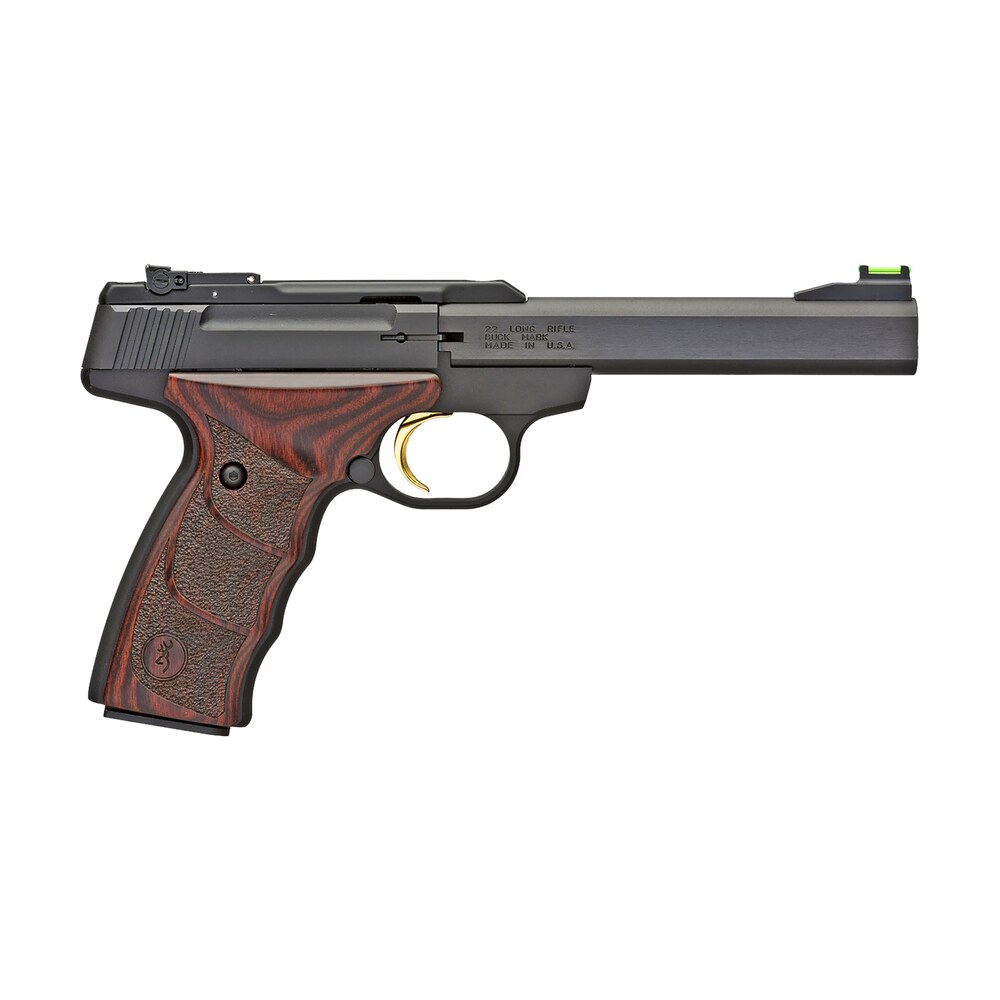 browning 051429490 buck mark plus *ca compliant 22 lr 10+1 5.50" slab side barrel, matte black serrated steel slide & aluminum frame, brown finger grooved laminate grips Browning 051429490 Buck Mark Plus *CA Compliant 22 LR 10+1 5.50" Slab Side Sports South item 45434