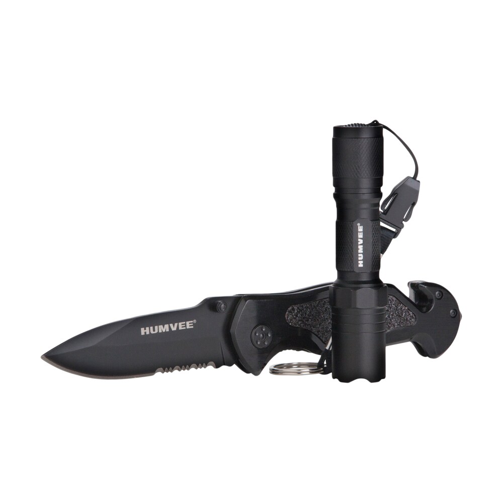 humvee adventure gear hmvkcer1 rescue combo 3.25″ folding spear point part serrated stainless steel blade black aluminum handle features glass breaker/pocket clip/seatbelt cutter Humvee Adventure Gear HMVKCER1 Rescue Combo 3.25" Folding Spear Point Part Serrated Stainless Sports South item 4556