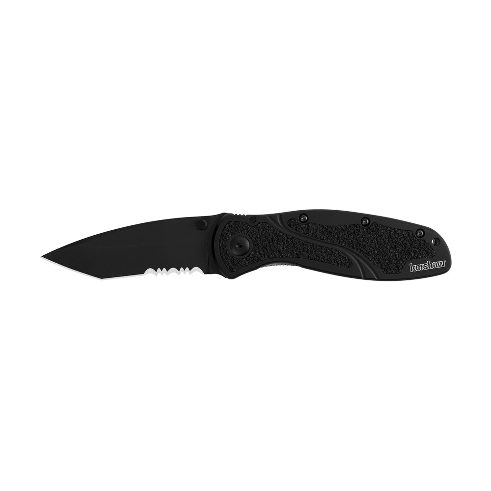 kershaw 1670tblkst blur 3.40" folding tanto part serrated black dlc 14c28n steel blade black anodized aluminum handle includes pocket clip Kershaw 1670TBLKST Blur 3.40" Folding Tanto Part Serrated Black DLC 14C28N Steel Blade Black Sports South item 49023
