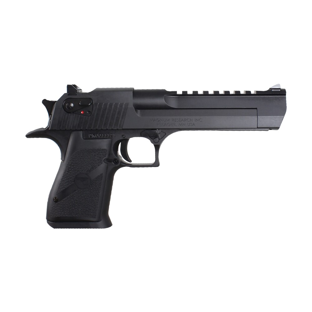 magnum research de50 desert eagle mark xix 50 ae caliber with 6" picatinny rail barrel, 7+1 capacity, overall black finish carbon steel, beavertail frame, serrated slide & rubber grip Magnum Research DE50 Desert Eagle Mark XIX 50 AE Caliber Sports South item 49129