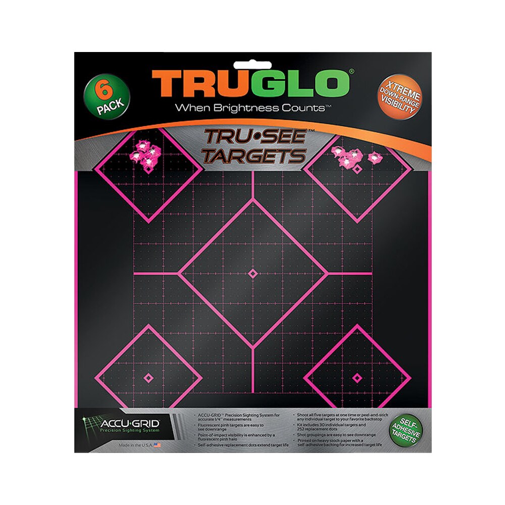 truglo tg14p6 tru see 5 diamond target self adhesive heavy paper black/pink 12″x12″ 6 pack TruGlo TG14P6 Tru-See 5- Diamond Target Self-Adhesive Heavy Paper Black/Pink 12"x12" 6 Pack Sports South item 5013