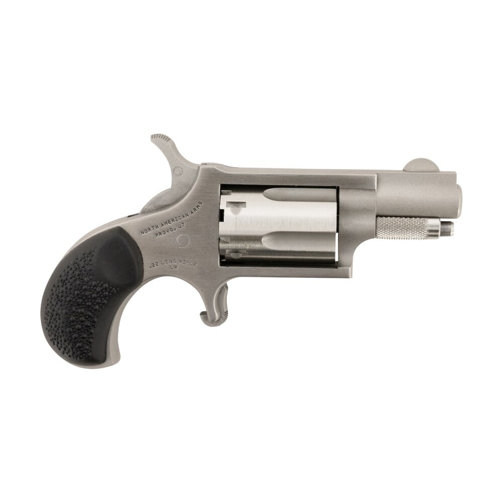 north american arms 22lrgrchs mini revolver carry combo 22 lr 5 rd 1.13" barrel, stainless steel barrel/cylinder/frame, black rubber grip, includes exclusive holster package North American Arms 22LRGRCHS Mini-Revolver Carry Combo 22 LR 5 rd 1.13" Sports South item 50188