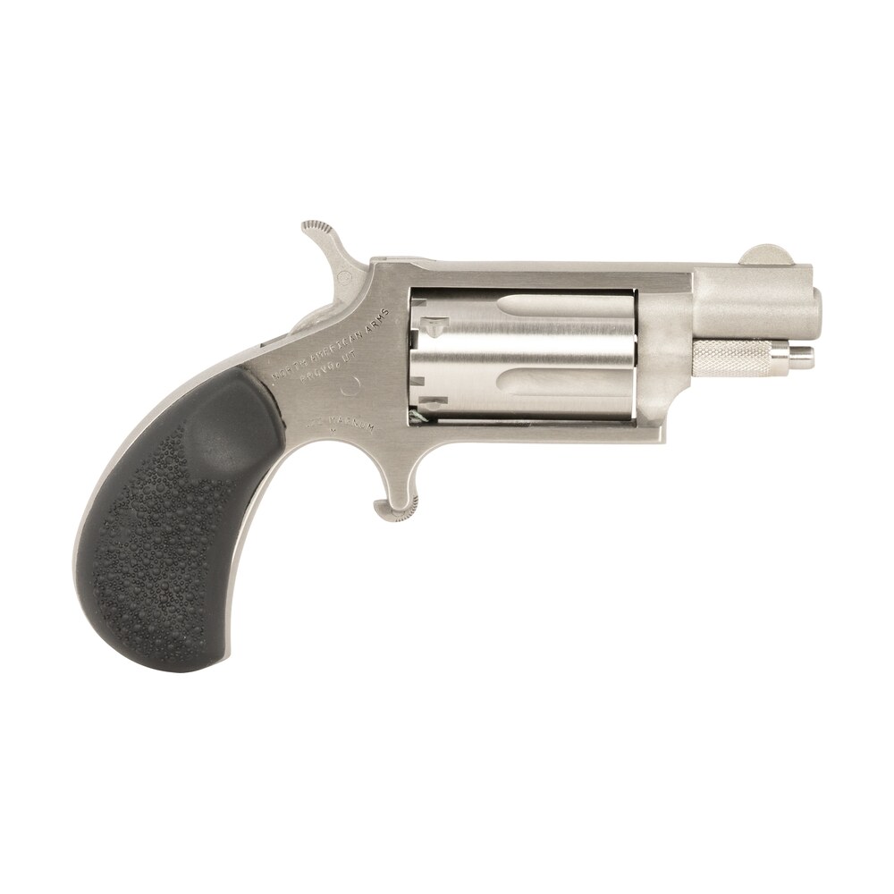 north american arms 22msgrchss mini revolver carry combo sports south exclusive 22 wmr 5 shot 1.13" stainless steel barrel, frame & cylinder, black rubber grip, exposed hammer, side carry holster North American Arms 22MSGRCHSS Mini-Revolver Carry Combo Sports South Exclusive 22 WMR 5 Shot Sports South item 50189