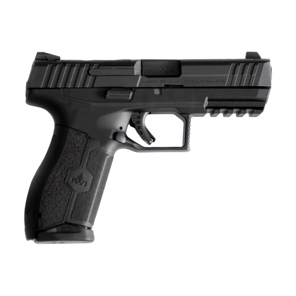 iwi us m9orp17 masada 9mm luger 17+1 4.10" black button rifled steel barrel/black optic ready/serrated slide/black polymer frame w/picatinny rail/black polymer grips ambidextrous IWI US M9ORP17 MASADA 9mm Luger 17+1 4.10" Black Button Rifled Steel Barrel/Black Optic Sports South item 50229