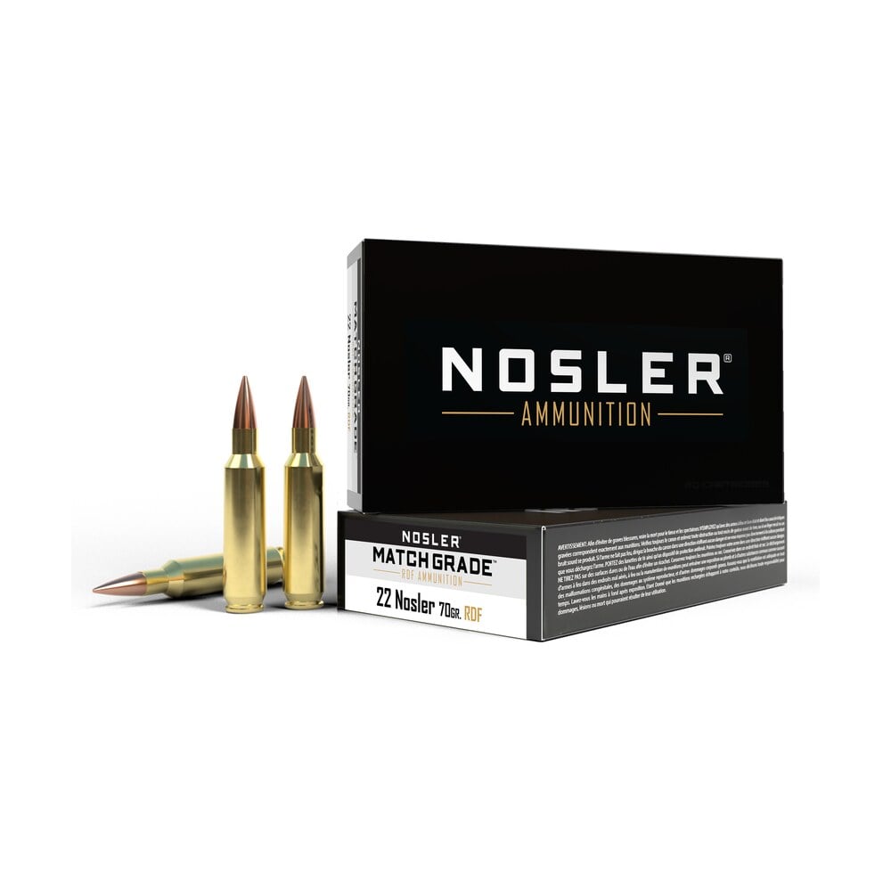 nosler 60124 match grade rdf 22nosler 70gr rdf hollow point boat tail 20 per box/10 case Nosler 60124 Match Grade RDF 22Nosler 70gr RDF Hollow Point Boat Tail 20 Per Box/10 Case Sports South item 50404