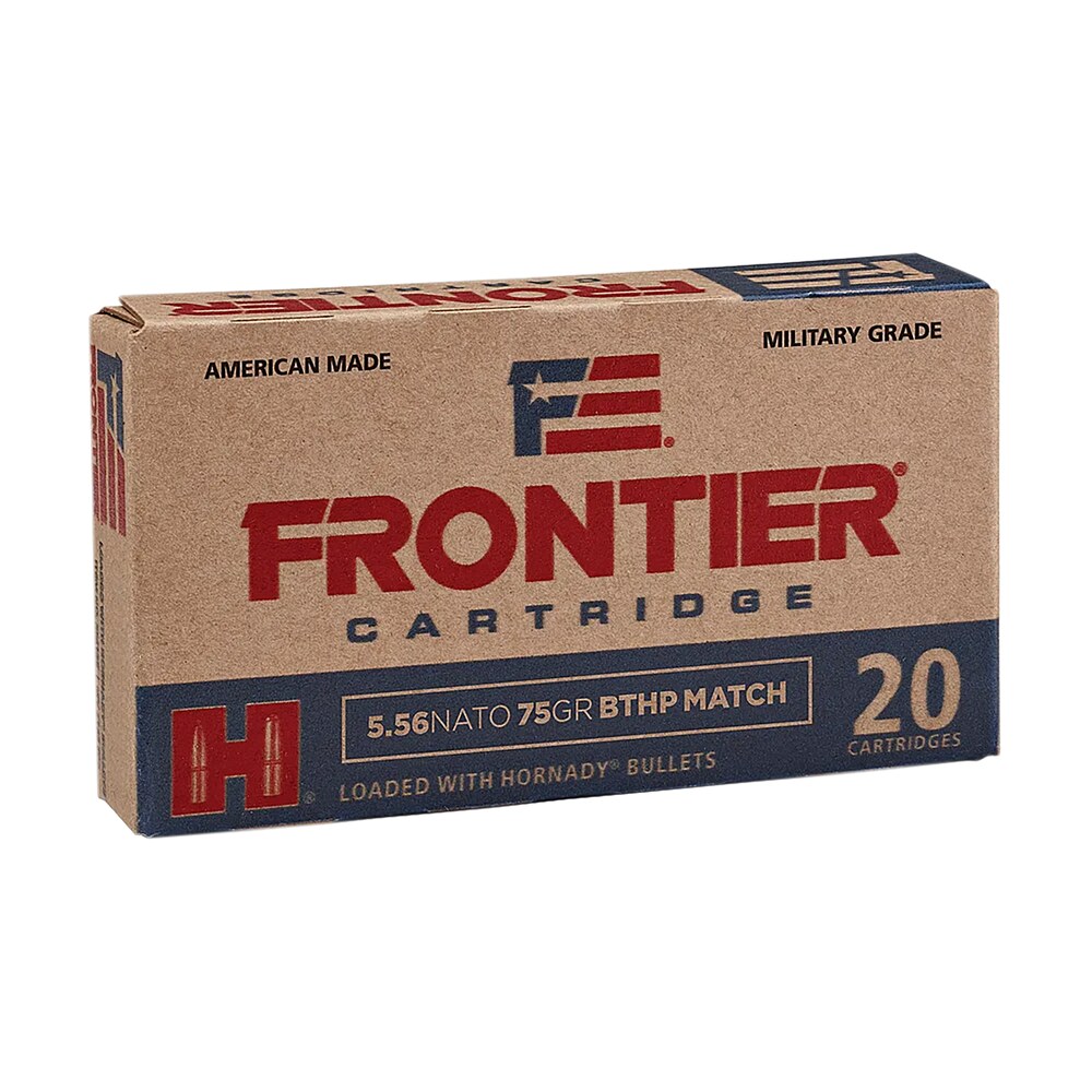 frontier cartridge fr320 military grade centerfire rifle 5.56x45mmnato 75gr hollow point boat tail match 20 per box/25 case Frontier Cartridge FR320 Military Grade Centerfire Rifle 5.56x45mmNATO 75gr Hollow Point Boat Sports South item 50476
